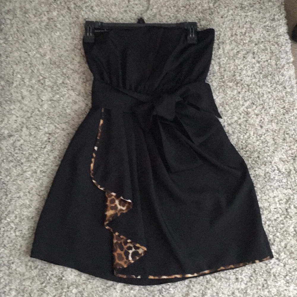 Express black cocktail dress with leopard design